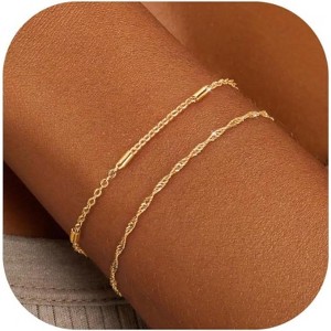 Gold Bracelets for Women Trendy 14K Gold Plated Bracelet for Women Non Tarnish Dainty Stackable Layered - 1 of 4