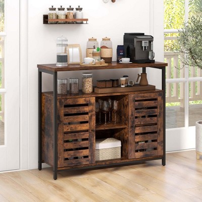 Rustic Brown MDF Industrial Buffet Cabinet with Adjustable Shelves