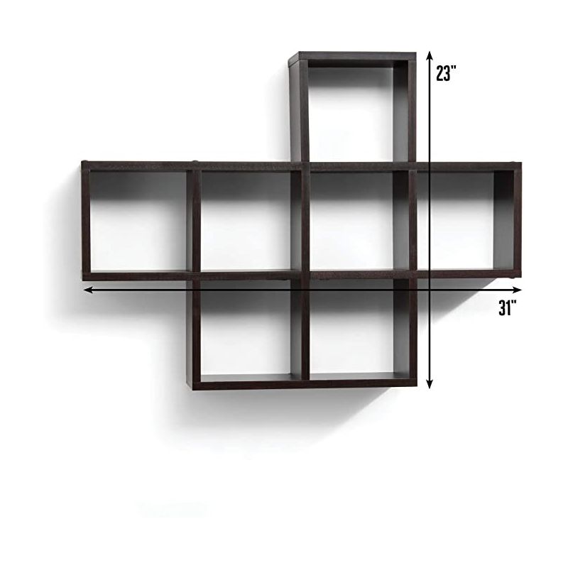 Floating Wooden Wall Shelves 31” X 23” with 7 Square Cubes Wall Shelves – Espresso Finish - HomeItUsa, 2 of 8