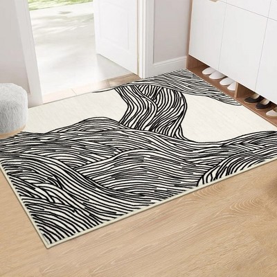 Area Rug Modern Stripes Print Washable Rug, Black Beige : Target