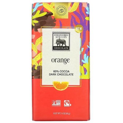 Endangered Species Chocolate, Dark Chocolate Bar, Orange, 60% Cocoa, 3 oz
