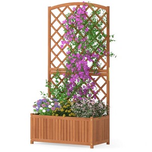 Costway 1/2 PCS 63” Wood Planter Container with Diamond Trellis, Planter Box, Slat Base for Plants - 1 of 4