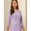 Hobemty Women's Elegant Office 3/4 Sleeve Tweed Trim Round Neck A-Line Dress - 4 of 4
