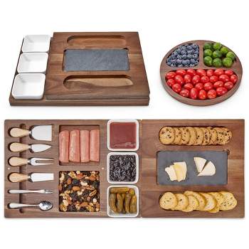 Acacia Charcuterie Boards and Knife Set, (27.6" x 11") Magnetic Extra Large Cheese Board Set