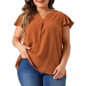 Agnes Orinda Women's Plus Size Summer V-neck Ruffle Short Sleeve Swiss Dot Flowy Blouses - 1 of 4