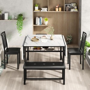 Hooseng 4-Piece Dining Room Table and Chairs Set for 3-6, Extendable Kitchen Table Set with 1 Bench and 2 Backrest Chairs for Apartment, Small Space - 1 of 4