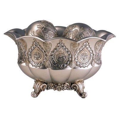 OK Lighting Silver Paisley Bowl With  Spheres