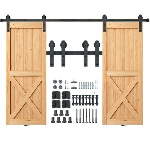 VEVOR 8FT Sliding Barn Door Hardware Kit, 330LBS Heavy Duty Barn Door Track Kit for Double Doors, Fit 3.7-4.3FT Total Wide and 1.3"-1.8" Thick,Black - 1 of 4