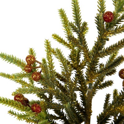 Mini Glittered Pine with Berries Artificial Christmas Trees - Set of 3