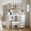 Acekool Corner Vanity Desk with Lighted Mirror, Power Strip, 5 Rotating Drawers, Adjustable 3-Color LED, Shelves & Stool, Space-Saving Makeup Table - 2 of 4
