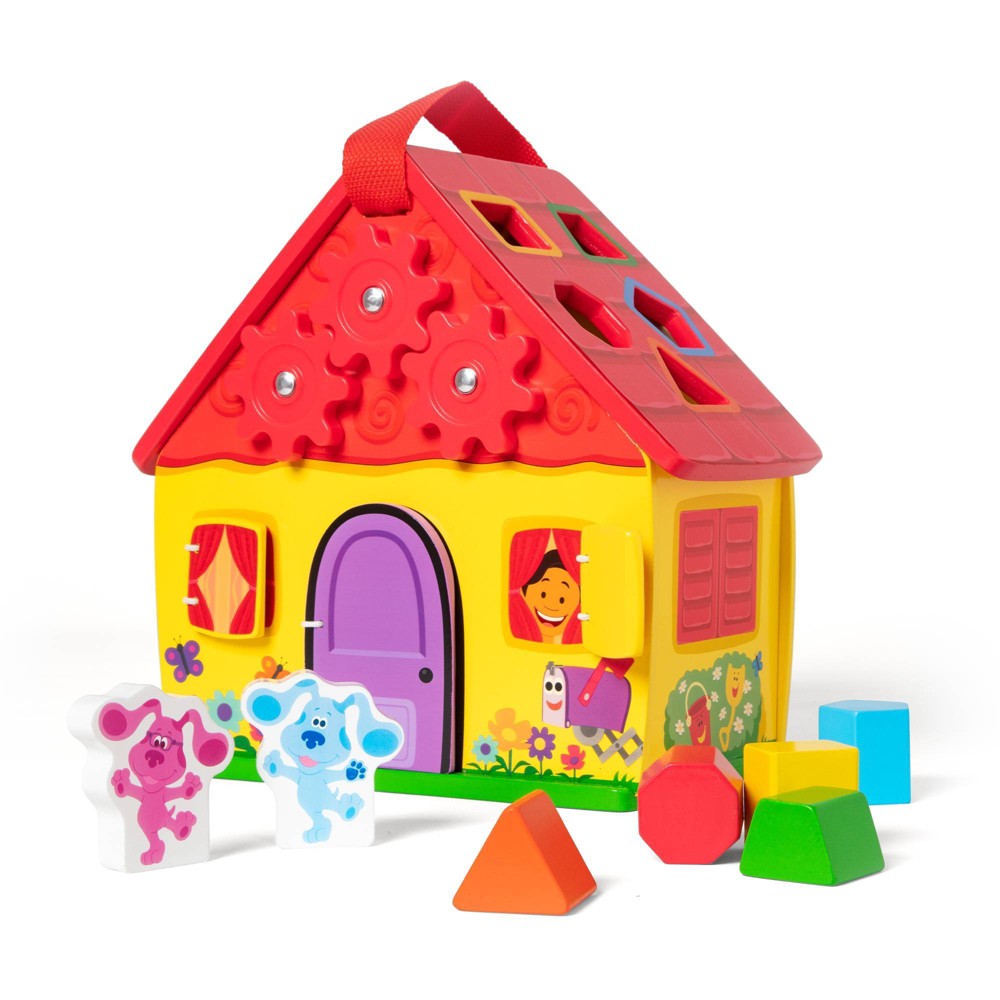 Melissa & Doug Blue's Clues & You! Wooden Take-Along House Shape Sorter Activity Play Set - 8pc: Fine Motor Skills Toy