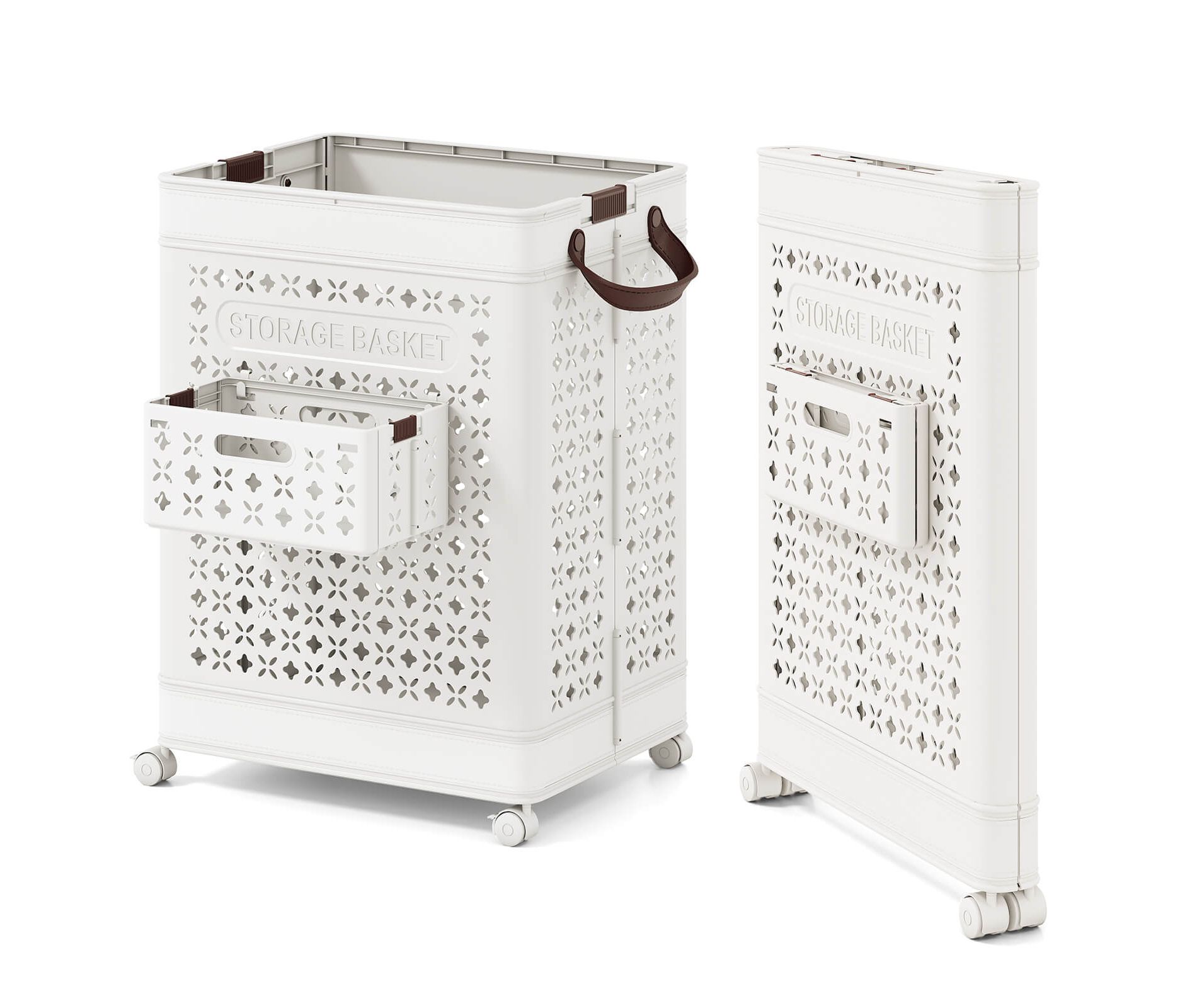 Costway Collapsible Laundry Basket Movable Laundry Cart with Side Basket, Lockable Wheels