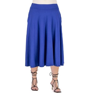24seven Comfort Apparel Elastic Waist Pleated Pocket Plus Size Midi Skirt - 1 of 4