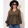 YesFashion Women's Plus Size Blouses V Neck Puff Sleeve Babydoll Tunic Long Sleeve Chiffon Casual Tops Ruffle Shirts - 4 of 4