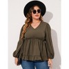 Women's Plus Size Blouses V Neck Puff Sleeve Babydoll Tunic Long Sleeve Chiffon Casual Tops Ruffle Shirts - image 4 of 4