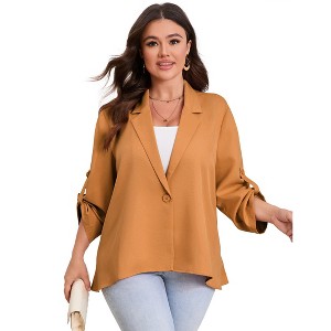 Womens Plus Size Blazers Adjustable Long Sleeve Classic Draped Open Front Lightweight Cardigans Jacket - 1 of 4