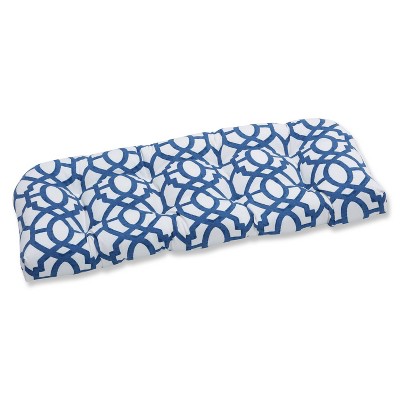 Outdoor/Indoor Nunu Geo Ink Blue Wicker Loveseat Cushion - Pillow Perfect