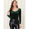 INSPIRE CHIC Women's Sweetheart Neckline Pleated Front Long Sleeve Retro Velvet Blouse - 3 of 4