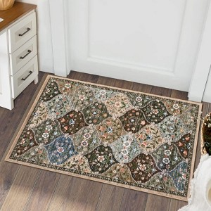 Vintage Trellis Area Rug Traditional Floral Washable Rugs for Living Room Bedroom Low Pile Non-Slip Floor Carpet - 1 of 4