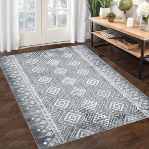 Washable Area Rug - Non-Slip Boho Rug, Stain Resistant Indoor Floor Carpet for Living Room, Bedroom Dining Room - 1 of 4