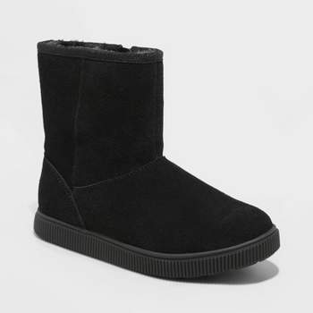 Girls' Hannah Zipper Suede Shearling Style Boots - Cat & Jack™ Black 13
