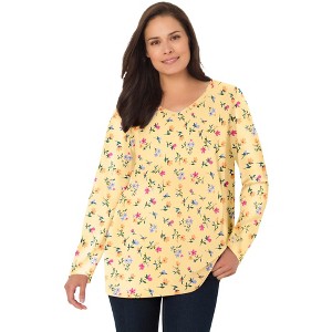 Woman Within Plus Size Perfect Printed Long-Sleeve V-Neck Tee - 1 of 4