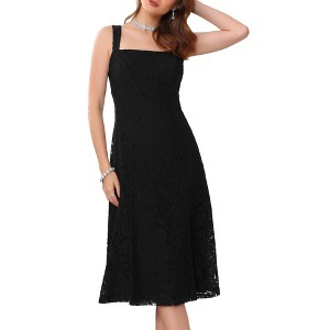 INSPIRE CHIC Women's Lace Prom Straps Square Neck Sleeveless Formal Evening Cocktail Midi Dresses - 1 of 4