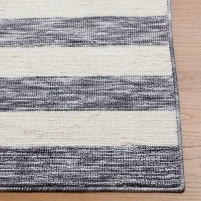 Dark Grey and Ivory Striped 6' x 9' Synthetic Area Rug