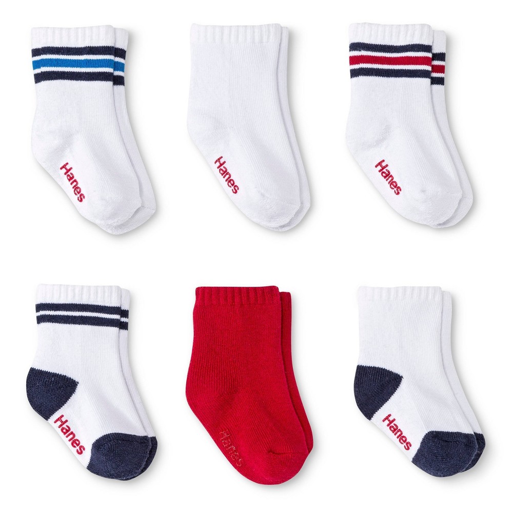 Hanes Infant Toddler Boys' 6pk Crew Socks - Colors Vary 2T-3T was $8.49 now $4.24 (50.0% off)