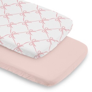 Sweet Jojo Designs Girl Baby Bassinet Fitted Sheets Set Ballerina and Ballet Bows Pink and White 2pc - 1 of 4