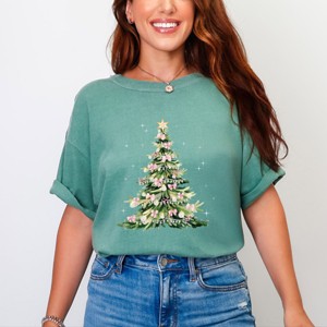 Watercolor Christmas Tree Sparkle - Womens Garment Dyed Tee - 1 of 4