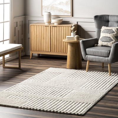 Ivory High-Low Striped Wool 8' x 10' Area Rug