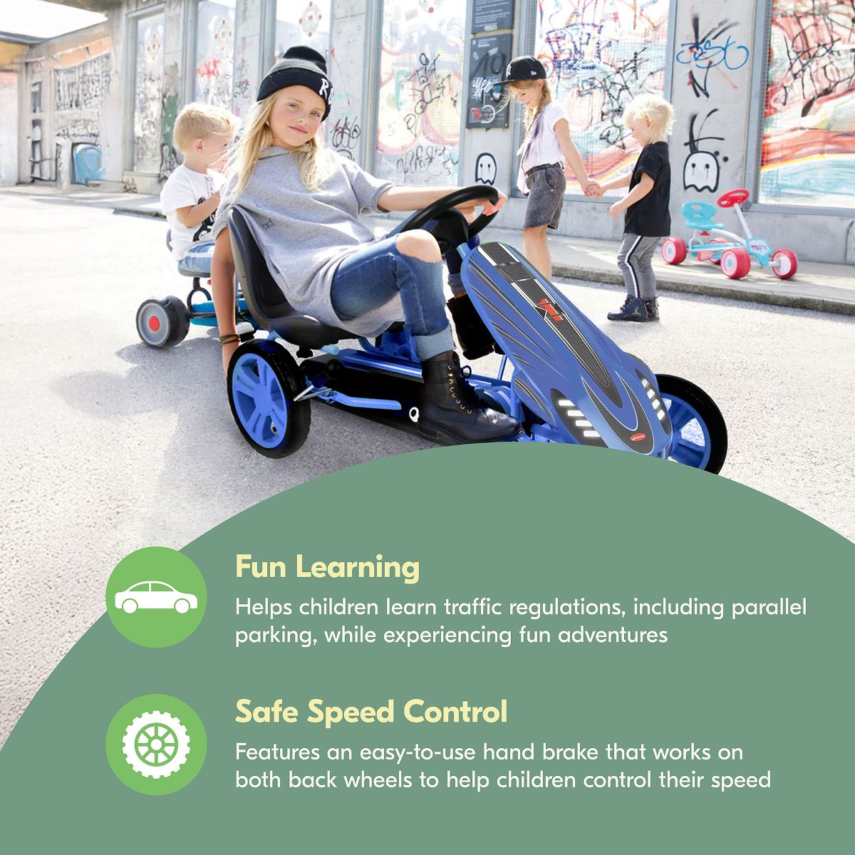 Hauck Speedster Pedal Go Kart with Adjustable Bucket Seat, Large Front Plate, Handbrake and EVA Plastic Wheels for Kids Ages 4 to 8 - thumbnail 3