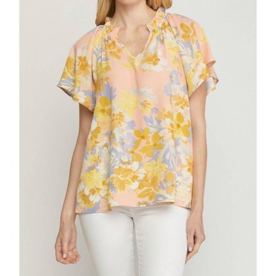 Women's Floral Potter Sleeve Shirt - entro