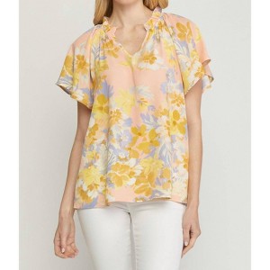 Women's Floral Potter Sleeve Shirt - entro - 1 of 4