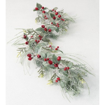 Sullivans Artificial Iced Pine and Berry Garland 66"L Green