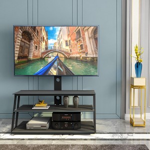 VYNXARIA Black Multi-Function Angle And Height Adjustable Tempered Glass TV Stand - 1 of 4