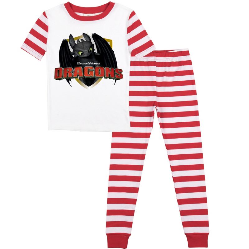 How To Train Your Dragon Toothless Short Sleeve Shirt & Red & White Striped Sleep Pajama Pants Set, 1 of 5