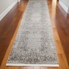 8' Gray and Ivory Oriental Power Loom Worn Faded Runner Rug - 2 of 4