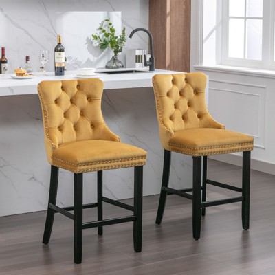 NicBex Set of 2 Bar Stools for Kitchen Island,Velvet Counter Bar Stools with Wooden Legs,Bar Chairs for Dining Rooms,Kitchens Islands