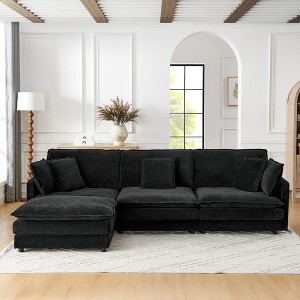 110.2'' Modern Towel Fabric L-Shaped Modular Sectional Sofa with Movable Ottoman - 1 of 4