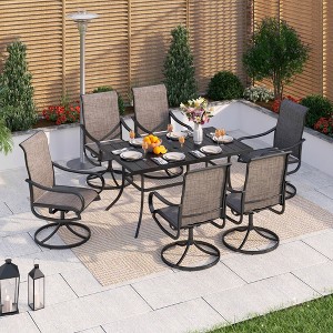 Captiva Designs 7pc Outdoor Patio Metal Rectangle Dining Table & Textilene Swivel Chairs - 1 of 4