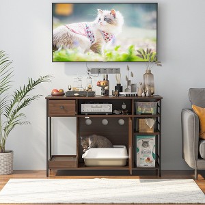 Famapy Versatile Brown Cat House:A Combined Storage Cabinet and Litter Box Solution - 1 of 4