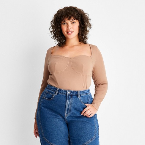 Women's Long Sleeve Sweetheart Corset Top - Future Collective™ With Reese  Blutstein Tan 4x : Target