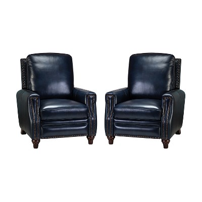 Set of 2 Theresa Modern Wooden Upholstery Genuine Leather Recliner with Nailhead Trim for Living Room and Bedroom  | ARTFUL LIVING DESIGN