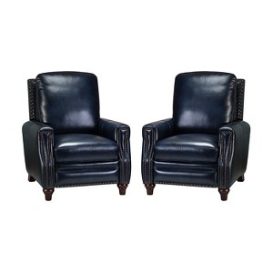 Set of 2 Theresa Modern Wooden Upholstery Genuine Leather Recliner with Nailhead Trim for Living Room and Bedroom  | ARTFUL LIVING DESIGN - 1 of 4