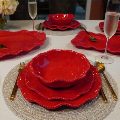 Perlette Red Heavyweight Melamine 12-Piece Dinnerware Set