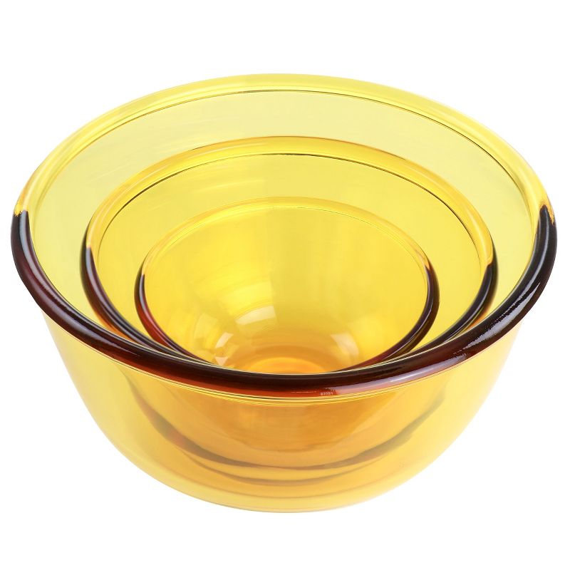 Gibson Home 3 Piece Amber Tempered Glass Bowl Set in Amber, 3 of 7