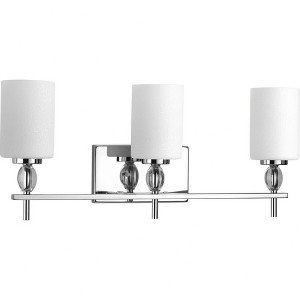 Progress Lighting Status Collection 3-Light Bath Vanity, Polished Chrome, Linen-Finish Glass Shades, K-9 Glass Accents - 1 of 4