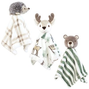 Hudson Baby Animal Face Security Blanket 3-Pack, Forest Animals, One Size - 1 of 4